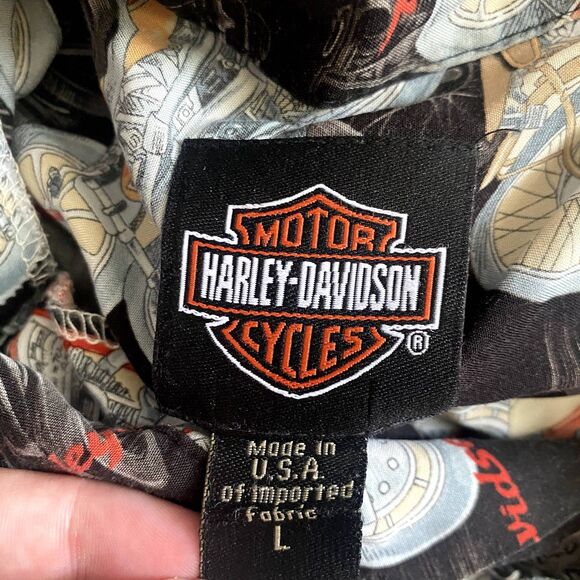 Harley Davidson Motorcycle Print Button Down Short Sleeve Black Biker Size Large - Picture 4 of 4